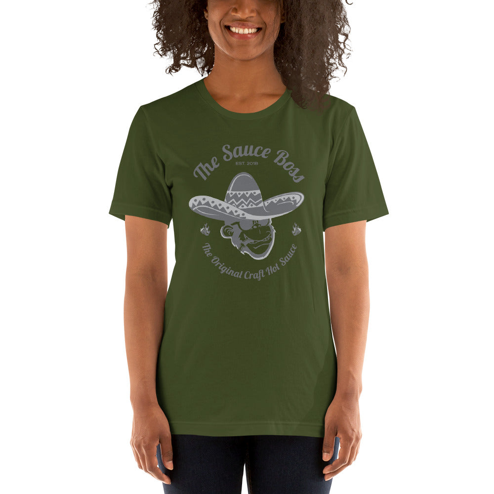 The Sauce Boss Original Craft Hot Sauce - Grey Logo-  Short-Sleeve Unisex T-Shirt