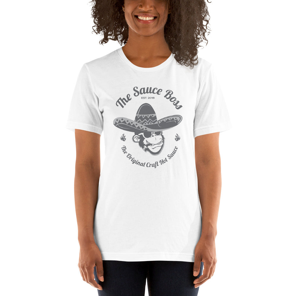 
            
                Load image into Gallery viewer, The Sauce Boss Original Craft Hot Sauce - Grey Logo-  Short-Sleeve Unisex T-Shirt
            
        