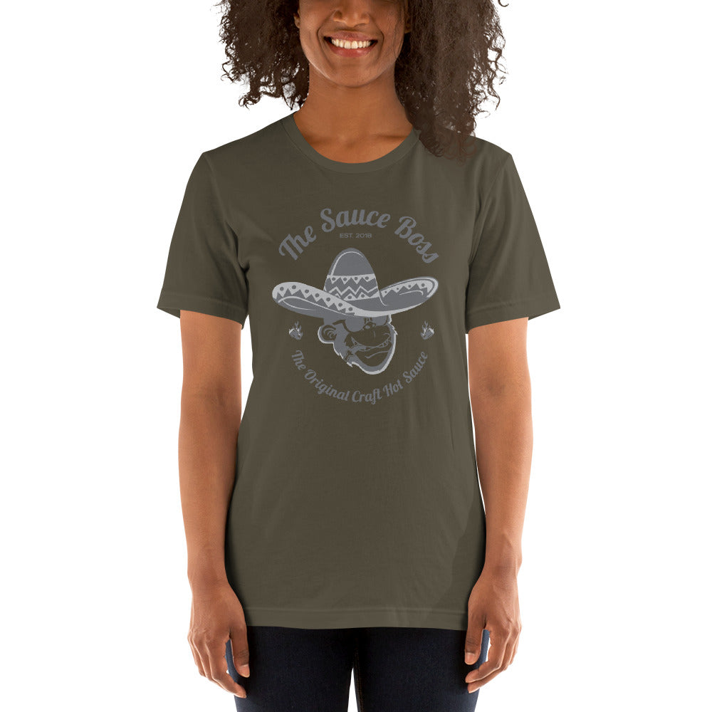 The Sauce Boss Original Craft Hot Sauce - Grey Logo-  Short-Sleeve Unisex T-Shirt