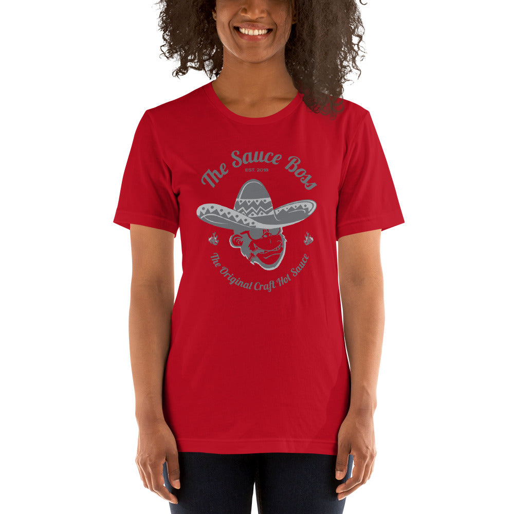 The Sauce Boss Original Craft Hot Sauce - Grey Logo-  Short-Sleeve Unisex T-Shirt